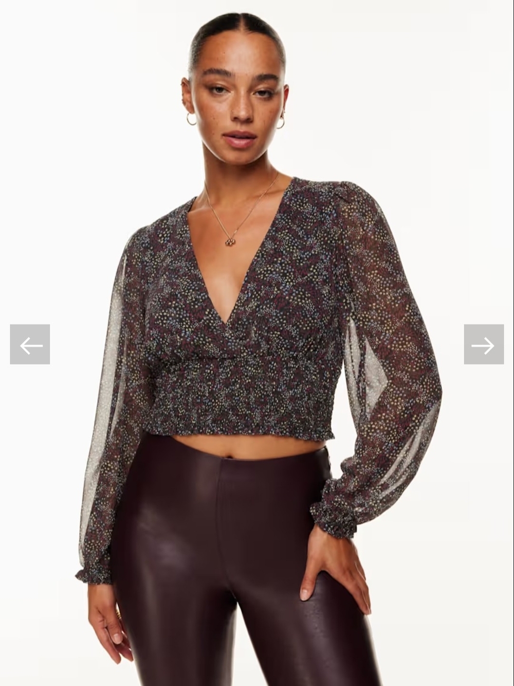 Wilfred Aritzia Wistful Sheer Floral Shirred Crop Peasant Blouse Size M Boho